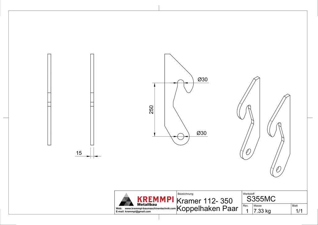 Kramer 112- 350 Koppelhaken 15mm